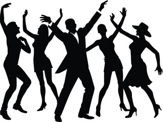Fototapeta premium Group of People Dancing Silhouette Vector Illustration Clipart