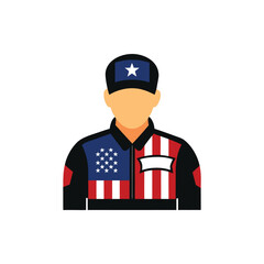 Veteran biker with patriotic jacket patch, clean vector