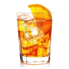 Iced tea in a glass, garnished with orange slice