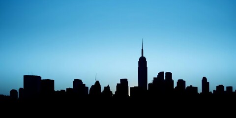 NYC skyline silhouette, monotone blue, Manhattan buildings against sky,  impressive,  majestic