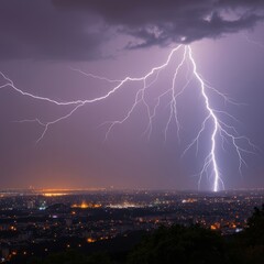 Symphony of lightning in the night sky of the city