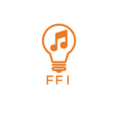 Creative Light Bulb with Music Note Logo Design for Music, Innovation, and Entertainment Branding. FFI Letter Logo.
