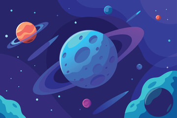 Naklejka premium Fantasy Galaxy With Asteroid Belt And Glowing Blue Nebula
