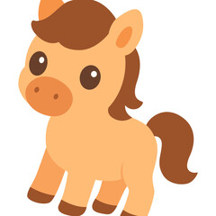 Cute flat vector illustration of a small brown pony horse with friendly face, ideal for farm and children’s design.
