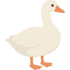 Flat vector illustration of white goose bird standing, side view, isolated on white background, cartoon animal design.