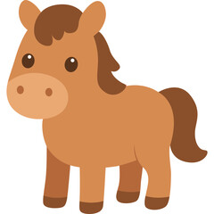 Simple flat vector illustration of brown horse standing with short mane, isolated on white background, farm animal.