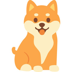 Cute flat vector illustration of Shiba Inu dog standing with happy face expression, isolated on white background.