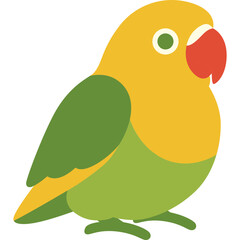 Colorful green and yellow parrot illustration with red beak, flat style tropical bird vector perfect for nature, zoo, or kids designs.