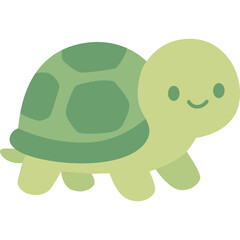 Green turtle illustration with patterned shell and smiling face, flat style vector reptile perfect for children’s learning, nature, and zoo designs.
