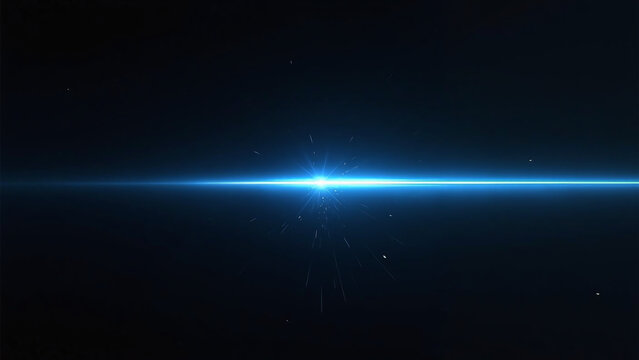 Bright blue horizontal beam with lens flare on dark background.
