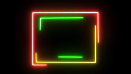 Vibrant neon square frame with green and red lights on black background