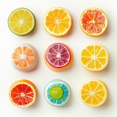 Fototapeta premium Colorful citrus slices arranged in a grid pattern