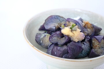 simmered eggplant with ginger  on the dish
