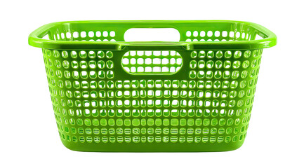 Bright lime green plastic laundry basket with perforated design