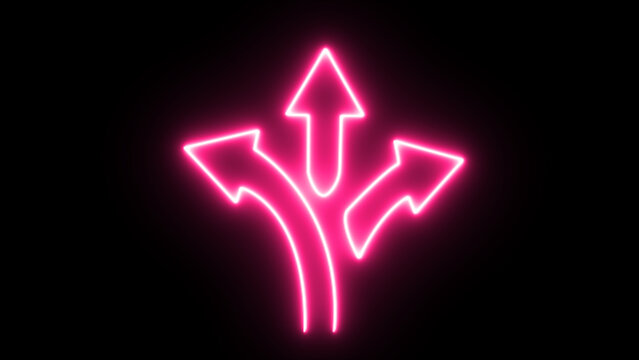 Bright pink neon arrows pointing in three different directions