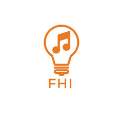 Creative Light Bulb with Music Note Logo Design for Music, Innovation, and Entertainment Branding. FHI Letter Logo.
