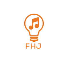 Creative Light Bulb with Music Note Logo Design for Music, Innovation, and Entertainment Branding. FHJ Letter Logo.
