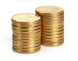 Gold coins stacked in neat rows