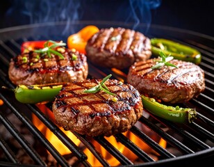 Delicious Grilled Burgers and Peppers