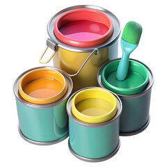 These vibrant paint cans and brush inspire creativity for interior design, renovation projects, and artistic endeavors. Perfect for adding color to any space.