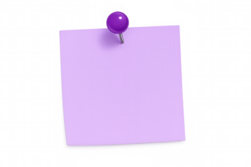 Purple sticky note pinned against transparent surface, conveying minimalist communication concept with clear visual design