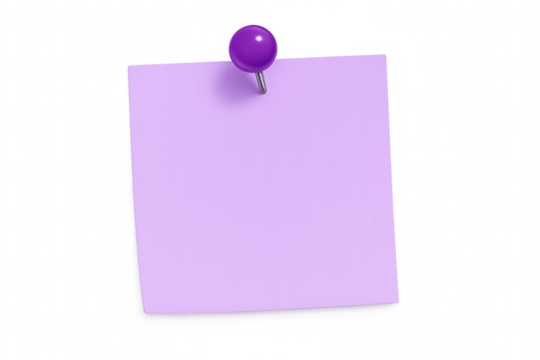 Purple sticky note pinned against transparent surface, conveying minimalist communication concept with clear visual design