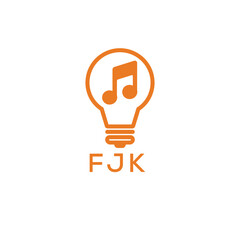 Creative Light Bulb with Music Note Logo Design for Music, Innovation, and Entertainment Branding. FJK Letter Logo.
