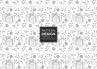 Obraz premium Elegant Gift and Floral Pattern Design with Repeating Presents and Vine Decorations for Gift Wrapping or Wallpaper