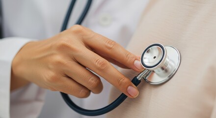 Doctor's Hand Using Stethoscope for Examination - Healthcare, medical check-up, diagnosis, listening, patient care.