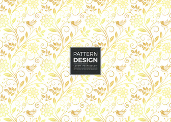 Elegant Floral Pattern Design with Birds and Swirling Vines Subtle Gold Aesthetic