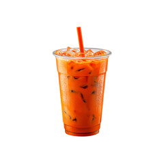 Refreshing Iced Thai Tea in Plastic Cup with Straw