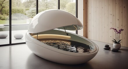 Float Therapy Pod in Modern Spa with Saltwater Reflections
