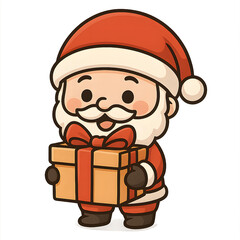 Christmas santa character holding gift transparent background cartoon style cheerful vibe holiday spirit