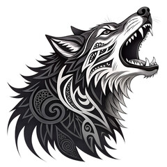 wolf tribal tattoo on transparent background 
