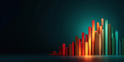 Fototapeta premium An abstract representation of colorful vertical bars rising against a dark background, symbolizing growth, data, or performance metrics.