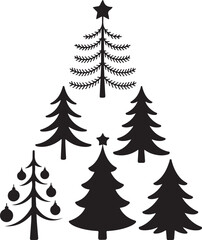 Obraz premium Festive Christmas trees collection with ornaments and stars