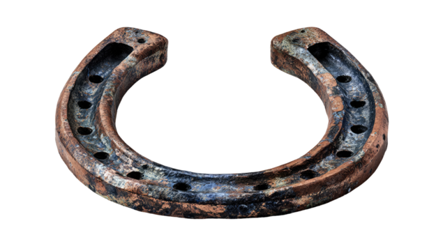 Rusty horseshoe, weathered and worn