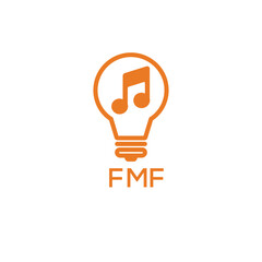 Creative Light Bulb with Music Note Logo Design for Music, Innovation, and Entertainment Branding. FMF Letter Logo.
