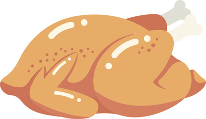 Roast Turkey Vector Illustration, Christmas Holiday Dinner, Festive Food Isolated