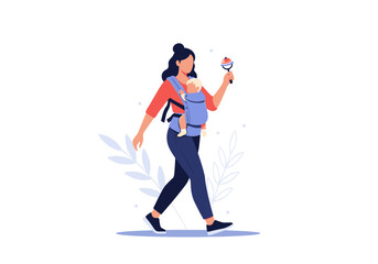 Obraz premium Mother carrying baby in front carrier enjoying a sweet treat outdoors