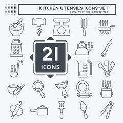 Icon Set Kitchen Utensils. related to Education symbol. line style. design editable