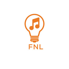 Creative Light Bulb with Music Note Logo Design for Music, Innovation, and Entertainment Branding. FNL Letter Logo.
