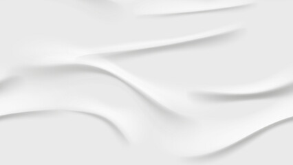 White abstract smooth wave background with soft curves and shadows, minimalist elegant texture template for banner, presentation, or product mockup.