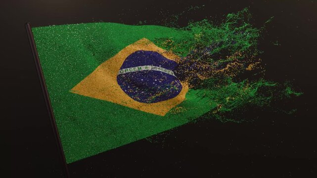 Particle flag animation of Brazil. The Federative Republic of Brazil flag animation. Waving flag video of Brasil