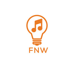 Creative Light Bulb with Music Note Logo Design for Music, Innovation, and Entertainment Branding. FNW Letter Logo.
