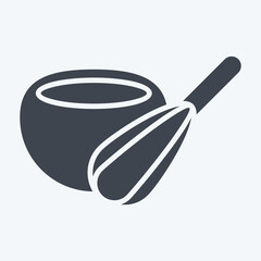 Icon Mixing Bowl With Whisk. related to Kitchen Utensils symbol. glyph style. design editable