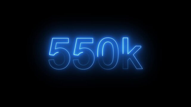 550K Electric lighting text with animation on black background, 550K subscribers thank you text font with light	