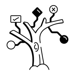 A doodle style icon showing classification tree structure

