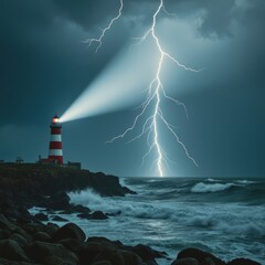 Fototapeta premium Lighthouse guarding in the storm