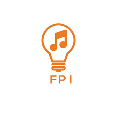 Creative Light Bulb with Music Note Logo Design for Music, Innovation, and Entertainment Branding. FPI Letter Logo.
